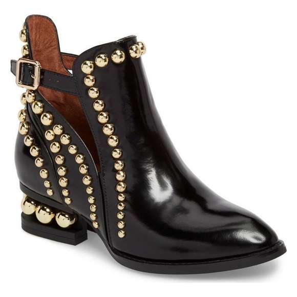 Jeffrey Campbell Shoes - {Jeffery Campbell} Rylance Gold Studded Patent Leather Booties